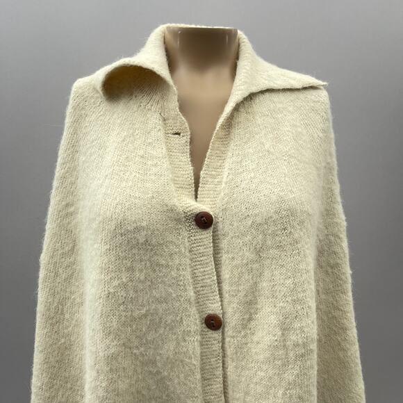 Fotrama Poncho Sweater Women OS XL 100% Alpaca Wool Knit Bolivia Fringe READ - Picture 2 of 10